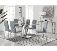 Furniturebox Uk Florini V Grey Dining Table And 6 Grey Milan Chairs