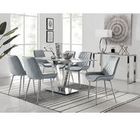 Furniturebox Uk Florini V Grey Dining Table And 6 Grey Pesaro Silver Leg Chairs