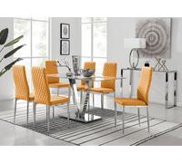 Furniturebox Uk Florini V Grey Dining Table And 6 Mustard Milan Chairs