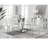 Furniturebox Uk Florini V Grey Dining Table And 6 White Milan Chairs