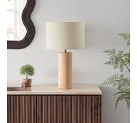 Furniturebox UK Furniturebox 1x Wood and White Table Lamp, Cylindrical Pillar Base, Cream Fabric Shade, H54.5 x W36 cm, Connie