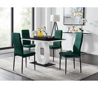 Furniturebox Uk Giovani 4 Black Dining Table & 4 Green Velvet Milan Black Leg Chairs