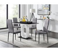 Furniturebox Uk Giovani 4 Black Dining Table & 4 Grey Velvet Milan Black Leg Chairs