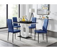 Furniturebox Uk Giovani 4 Black Dining Table & 4 Navy Velvet Milan Black Leg Chairs