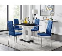 Furniturebox Uk Giovani 4 Black Dining Table & 4 Navy Velvet Milan Chairs