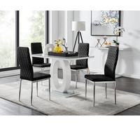 FurnitureboxUK Giovani 4 Grey Dining Table & 4 Velvet Milan Chairs in Black FurnitureboxUK Black