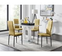 Furniturebox Uk Giovani 4 Grey Dining Table & 4 Mustard Velvet Milan Black Leg Chairs
