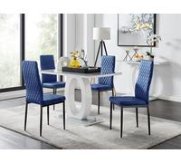 FurnitureboxUK Giovani 4 Grey Dining Table & 4 Velvet Milan Black Leg Chairs in Navy FurnitureboxUK Navy