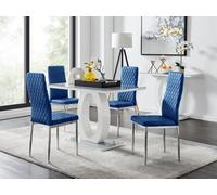 FurnitureboxUK Giovani 4 Grey Dining Table & 4 Velvet Milan Chairs in Navy FurnitureboxUK Navy