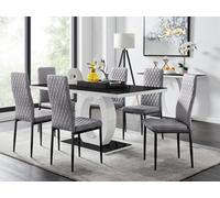 Furniturebox Uk Giovani 6 Black Dining Table & 6 Grey Velvet Milan Black Leg Chairs