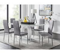 FurnitureboxUK Giovani 6-Seater Grey Glass Dining Table & 6 Milan Soft Velvet Dining Chairs FurnitureboxUK Grey