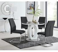 Furniturebox Uk Giovani Grey White High Gloss And Glass Large Round Dining Table And 4 Black Lorenzo Chairs Set