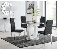 Furniturebox Uk Giovani Grey White High Gloss And Glass Large Round Dining Table And 4 Black Milan Chairs Set