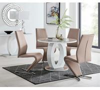 Furniturebox Uk Giovani Grey White High Gloss And Glass Large Round Dining Table And 4 Cappuccino Beige Willow Chairs Set