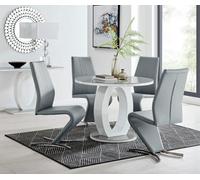 Furniturebox Uk Giovani Grey White High Gloss And Glass Large Round Dining Table And 4 Elephant Grey Willow Chairs Set