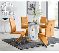 Giovani Round Grey Large 120cm Table 4 Willow Chairs Set - Mustard