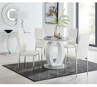 Giovani Round Grey Large 120cm Table 4 Milan Chairs Set - White