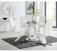 Furniturebox Uk Giovani Grey White High Gloss And Glass Large Round Dining Table And 4 White Willow Chairs Set