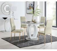 Furniturebox Uk Giovani Round Grey 100Cm Table And 4 Cream Velvet Milan Gold Leg Chairs