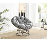 Furniturebox UK Grey Rattan Outdoor Moon Papason Chair in Textured Grey Rattan Weave and 10.5cm Thick Grey Cushion for Ultimate Comfort and Support - Single Garden Chair
