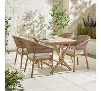 Furniturebox Uk Hamburg Solid Wood Folding Dining Table & 4 Asa Wood & Wicker Chairs - 4 Seat Patio Set
