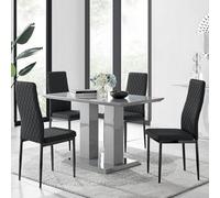 Imperia 4 Grey Dining Table with 4 Milan Black Leg Chairs - Black