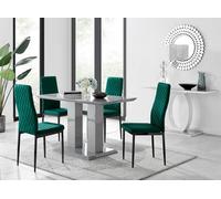 Furniturebox Uk Imperia 4 Grey Dining Table And 4 Green Velvet Milan Black Leg Chairs