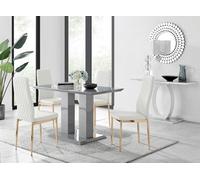 Imperia 4 Grey Dining Table and 4 Gold Leg Milan Chairs - White