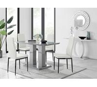Furniturebox Uk Imperia 4 Grey Dining Table And 4 White Milan Black Leg Chairs