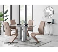 Imperia 4 Modern Grey High Gloss Dining Table And 4 Willow Chairs Set - Cappuccino