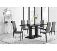 Furniturebox Uk Imperia 6 Black Dining Table And 6 Grey Velvet Milan Black Leg Chairs