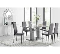 FurnitureboxUK Imperia 6 Grey Dining Table & 6 Velvet Milan Black Leg Chairs FurnitureboxUK Grey