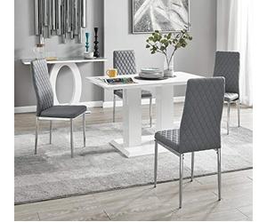 Furniturebox UK Imperia Dining Table Set - White Table with 4 Grey Milan Chairs