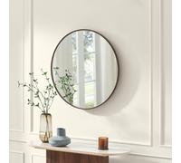 Furniturebox Uk Inga Walnut Wood Medium Round 80Cm Wall Mirror