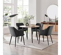Furniturebox Uk Koko Oak Effect Round Dining Table & 4 Black Calla Black Leg Chairs
