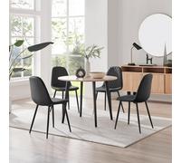 Furniturebox Uk Koko Oak Effect Round Dining Table & 4 Black Corona Black Leg Chairs