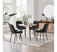Furniturebox Uk Koko Oak Effect Round Dining Table & 4 Black Pesaro Black Leg Chairs
