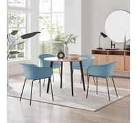 Furniturebox Uk Koko Oak Effect Round Dining Table & 4 Blue Harper Black Leg Chairs