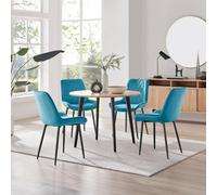 Furniturebox Uk Koko Oak Effect Round Dining Table & 4 Blue Pesaro Black Leg Chairs