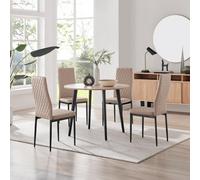 Furniturebox Uk Koko Oak Effect Round Dining Table & 4 Cappuccino Milan Black Leg Chairs