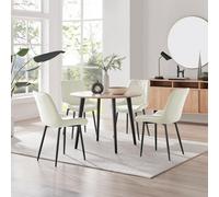 Furniturebox Uk Koko Oak Effect Round Dining Table & 4 Cream Pesaro Black Leg Chairs