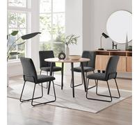 Furniturebox Uk Koko Oak Effect Round Dining Table & 4 Dark Grey Halle Chairs