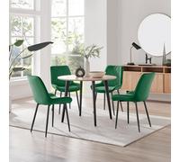 Furniturebox Uk Koko Oak Effect Round Dining Table & 4 Green Pesaro Black Leg Chairs