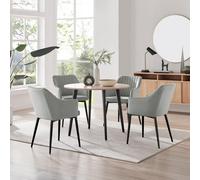 Furniturebox Uk Koko Oak Effect Round Dining Table & 4 Grey Calla Black Leg Chairs