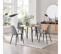Furniturebox Uk Koko Oak Effect Round Dining Table & 4 Grey Corona Black Leg Chairs