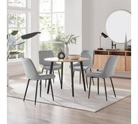 Furniturebox Uk Koko Oak Effect Round Dining Table & 4 Grey Pesaro Black Leg Chairs