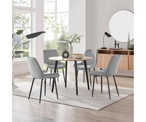 Furniturebox Uk Koko Oak Effect Round Dining Table & 4 Grey Pesaro Black Leg Chairs