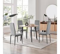 Furniturebox Uk Koko Oak Effect Round Dining Table & 4 Grey Velvet Milan Black Leg Chairs