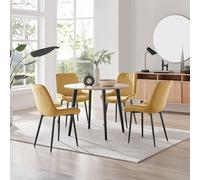 Furniturebox Uk Koko Oak Effect Round Dining Table & 4 Mustard Pesaro Black Leg Chairs