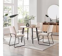 Furniturebox Uk Koko Oak Effect Round Dining Table & 4 Taupe Halle Chairs
